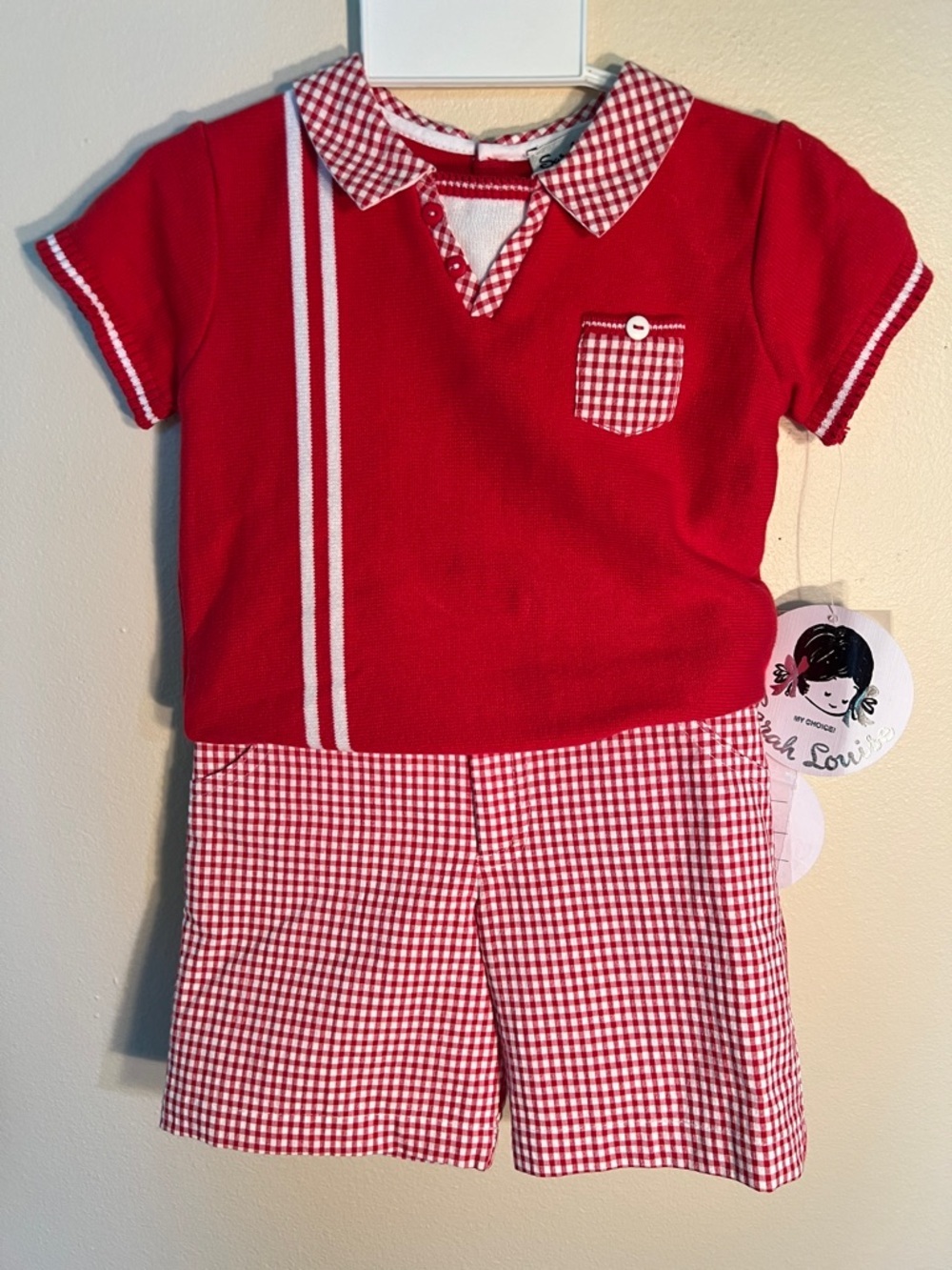 Sarah Louise Boys Red Gingham Polo - Short Sleeve Top & Shorts 18M​